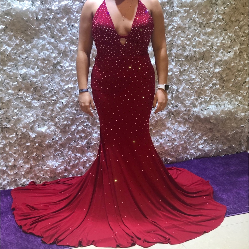 Jovani beaded prom dress w/ lace-up back and train